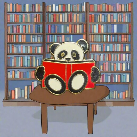 Panda Reading a Red Book Enamel Brooch Pin Vintage - Picture 1 of 4